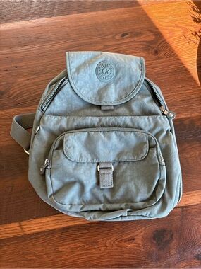 Kipling Queenie Backpack Light Aloe Tonal Green Nylon Bag, Earthy No Key Chain